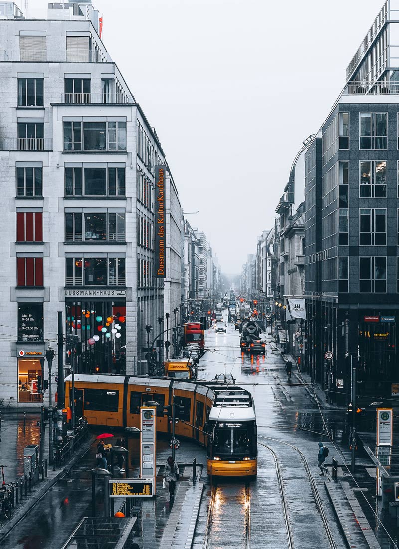 Berlin City Street with Tram